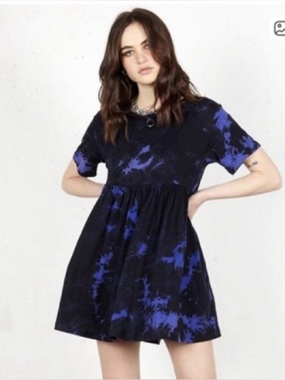 Disturbia Black & Purple Tie-Dye Babydoll Mini Dress